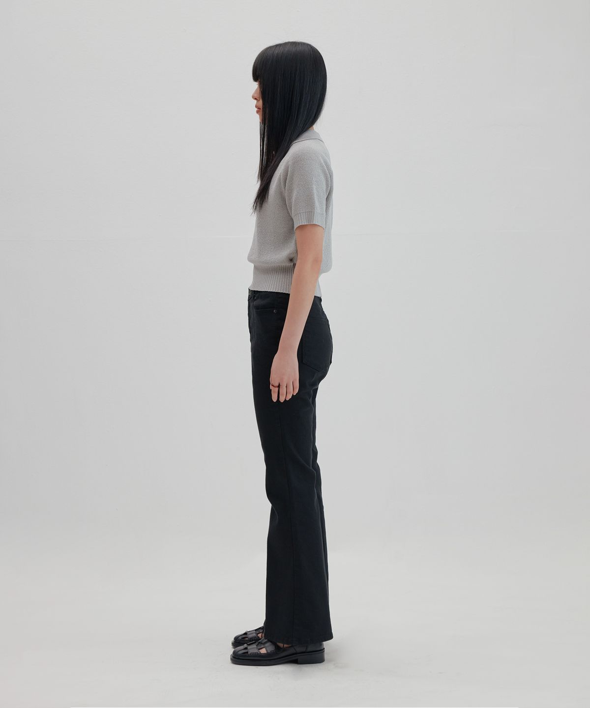 넌블랭크(NONBLANK) 래글런 하프 슬리브 칼라 크롭 니트_GREY