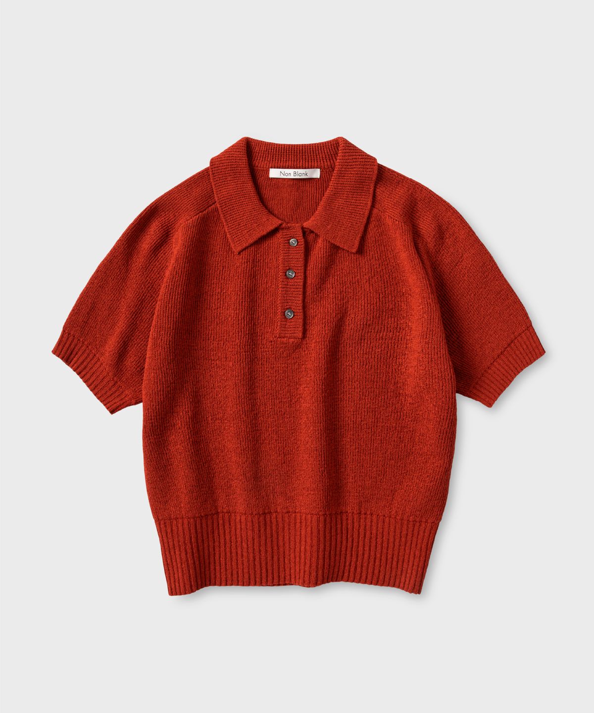 넌블랭크(NONBLANK) 래글런 하프 슬리브 칼라 크롭 니트_CRIMSON