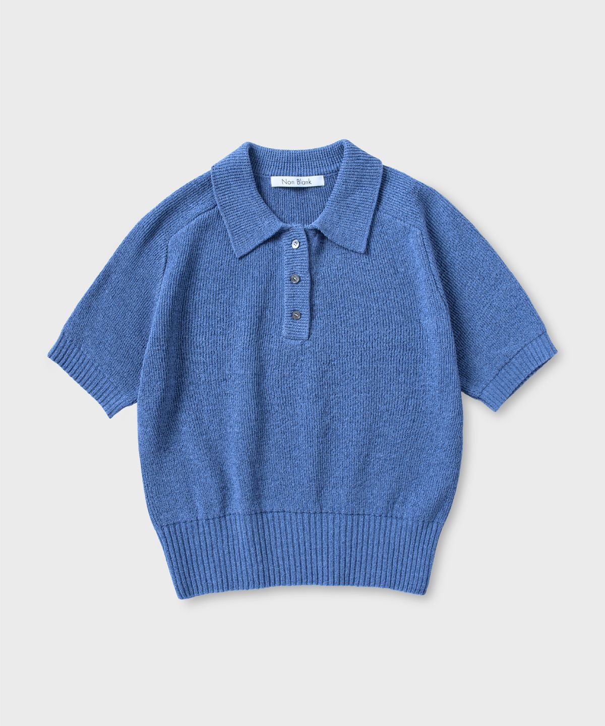 넌블랭크(NONBLANK) 래글런 하프 슬리브 칼라 크롭 니트_MELANGE BLUE