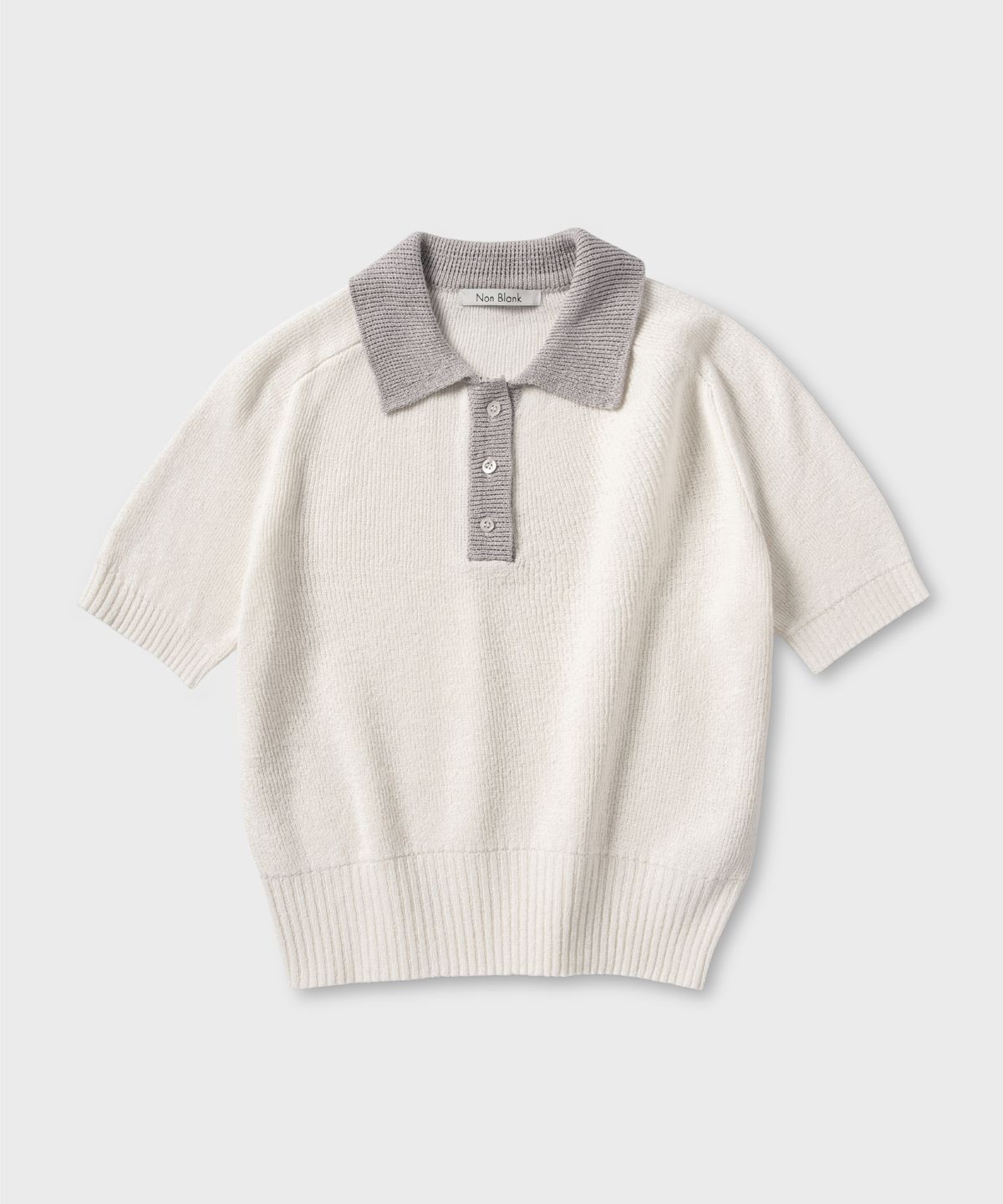 넌블랭크(NONBLANK) 래글런 하프 슬리브 칼라 크롭 니트_IVORY