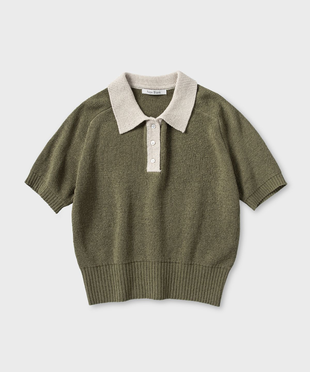 넌블랭크(NONBLANK) 래글런 하프 슬리브 칼라 크롭 니트_DEEP GREEN
