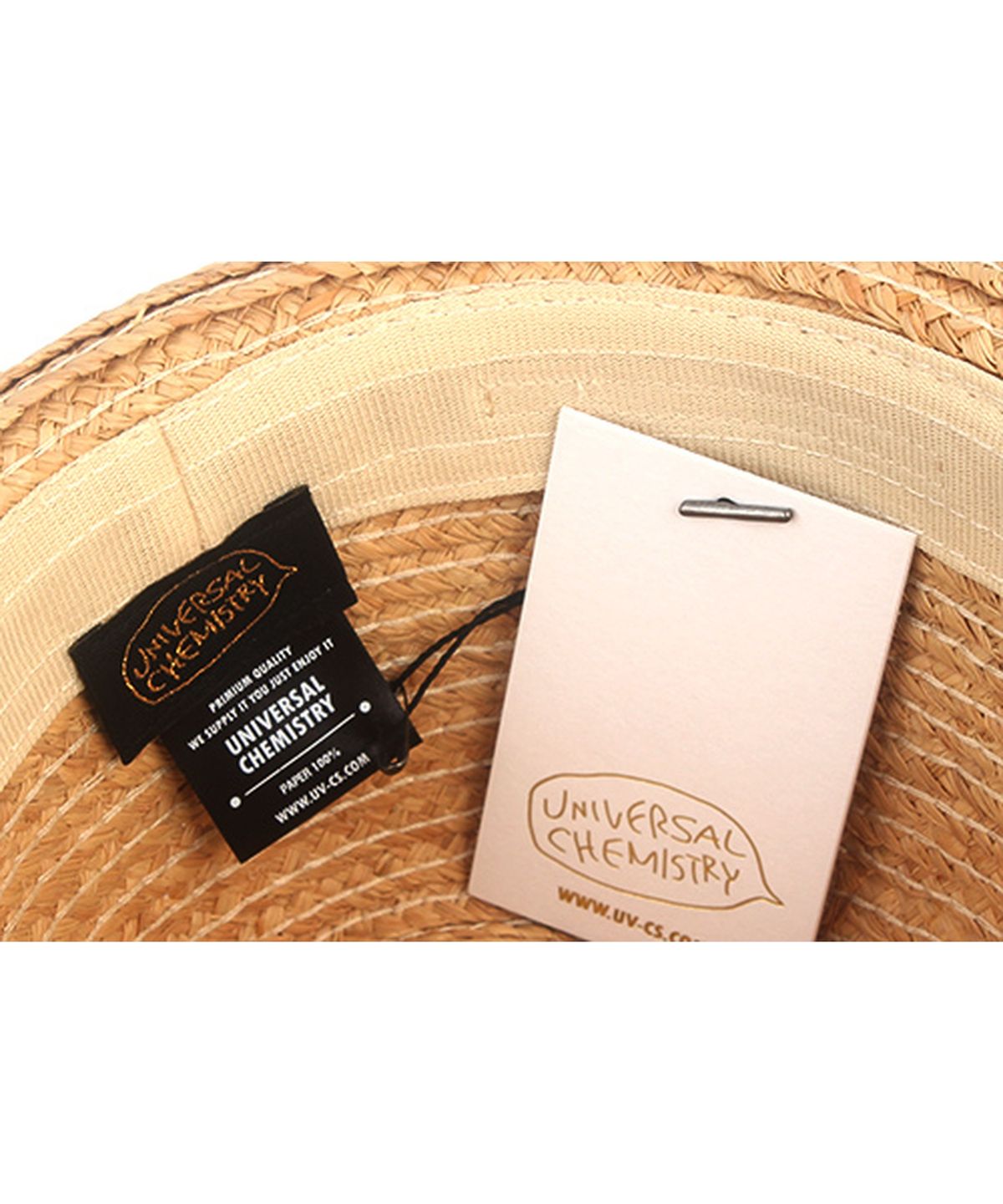유니버셜 케미스트리(UNIVERSAL CHEMISTRY) BU Raffia Line Beige Fedora 여름모자