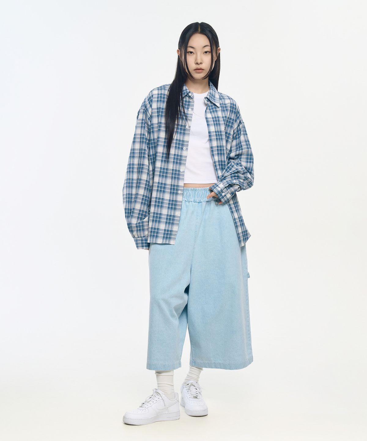 슬로우 레코드 하우스(SLOW RECORD HOUSE) 시어서커 오버핏 체크 셔츠_블루