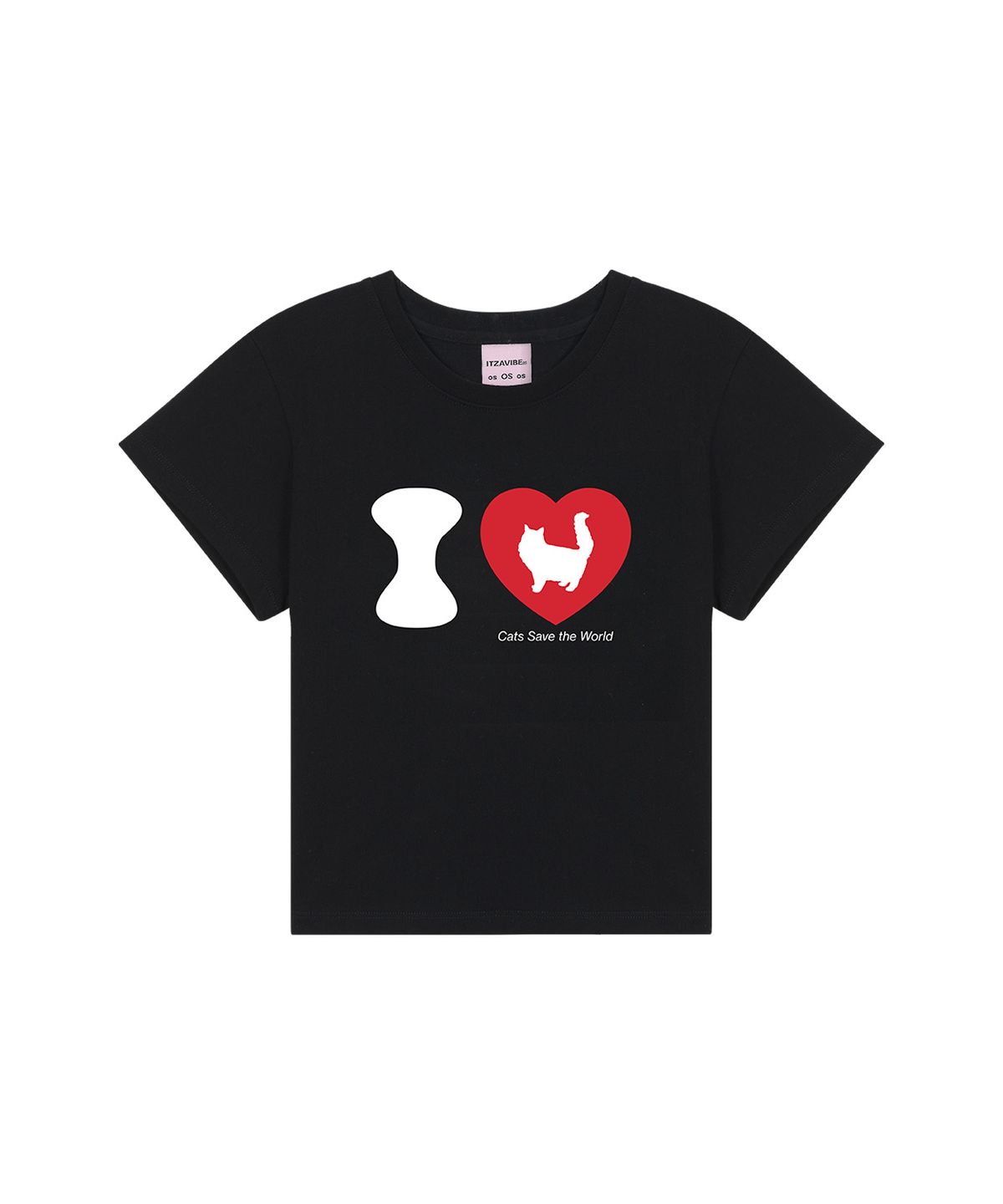 잇자바이브(ITZAVIBE) I LOVE CAT CROP T SHIRT