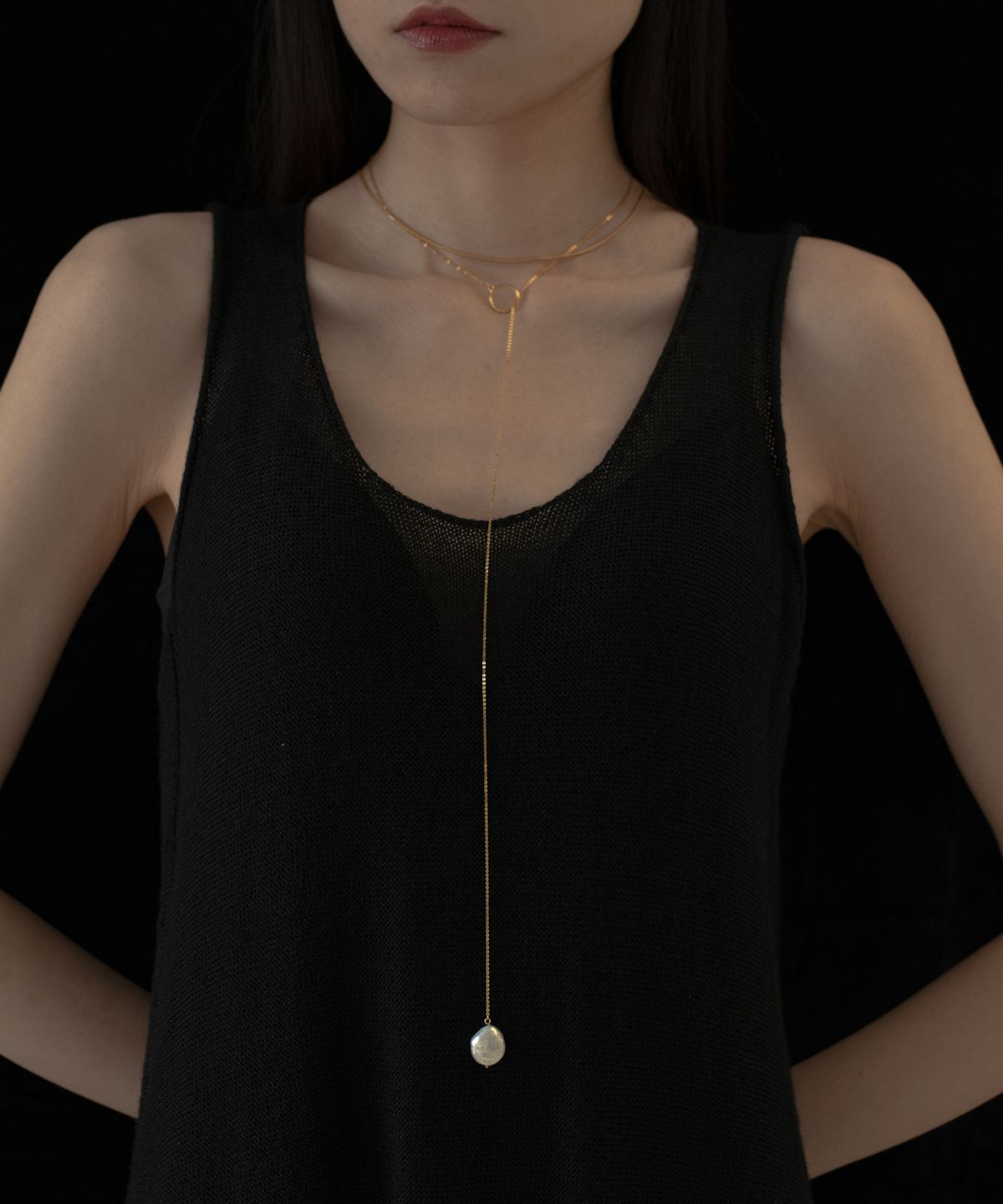 노비스도쿄(NOVICE TOKYO) 바로크 진주 목걸이 Baroque Pearl Lariat Necklace［Silver925］
