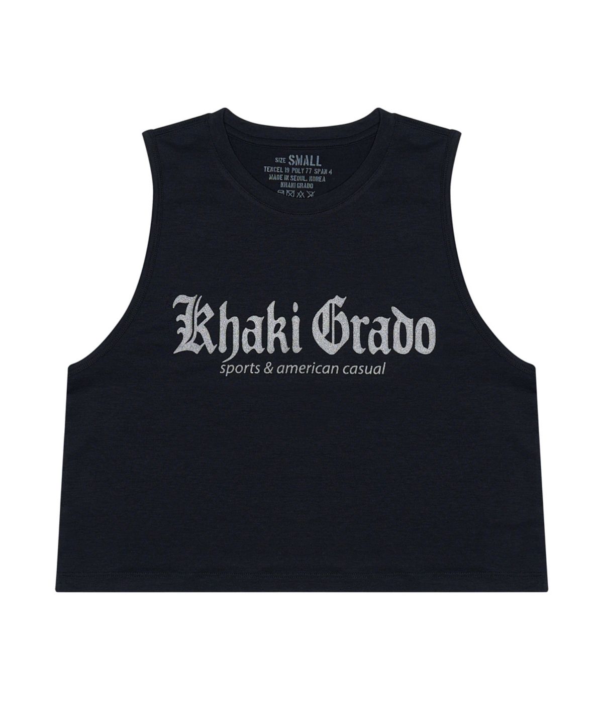 카키그라도(KHAKI GRADO) 불꽃 로고 크롭 레귤러핏 슬리브리스 (Black / 2 color)