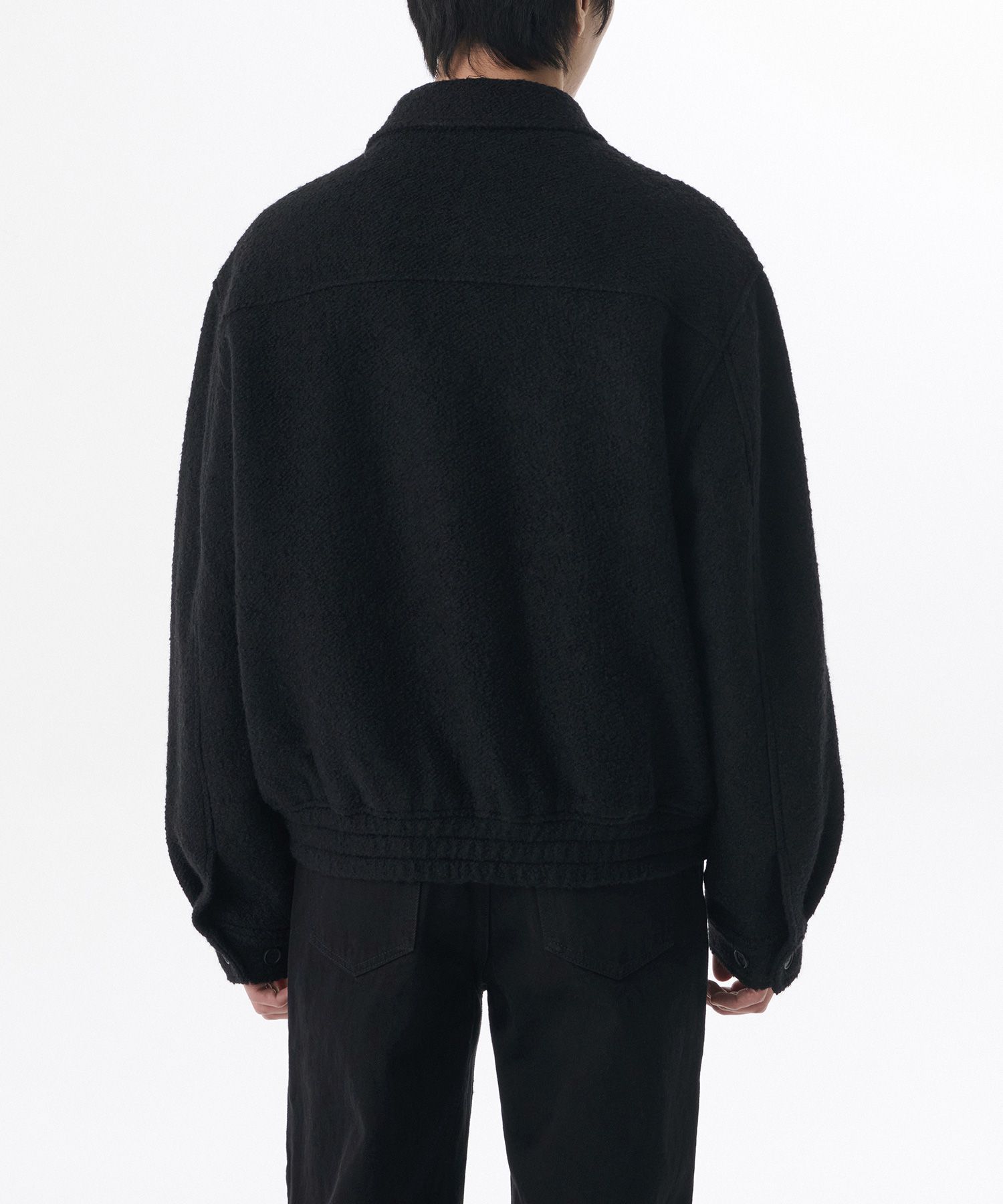 ブルゾン MUSINSA STANDARD Wool blend boucle blouson jacket black MMDU MUSINSA | MUSINSA STANDARD Wool Blend Boucle Blue Jacket [Black]