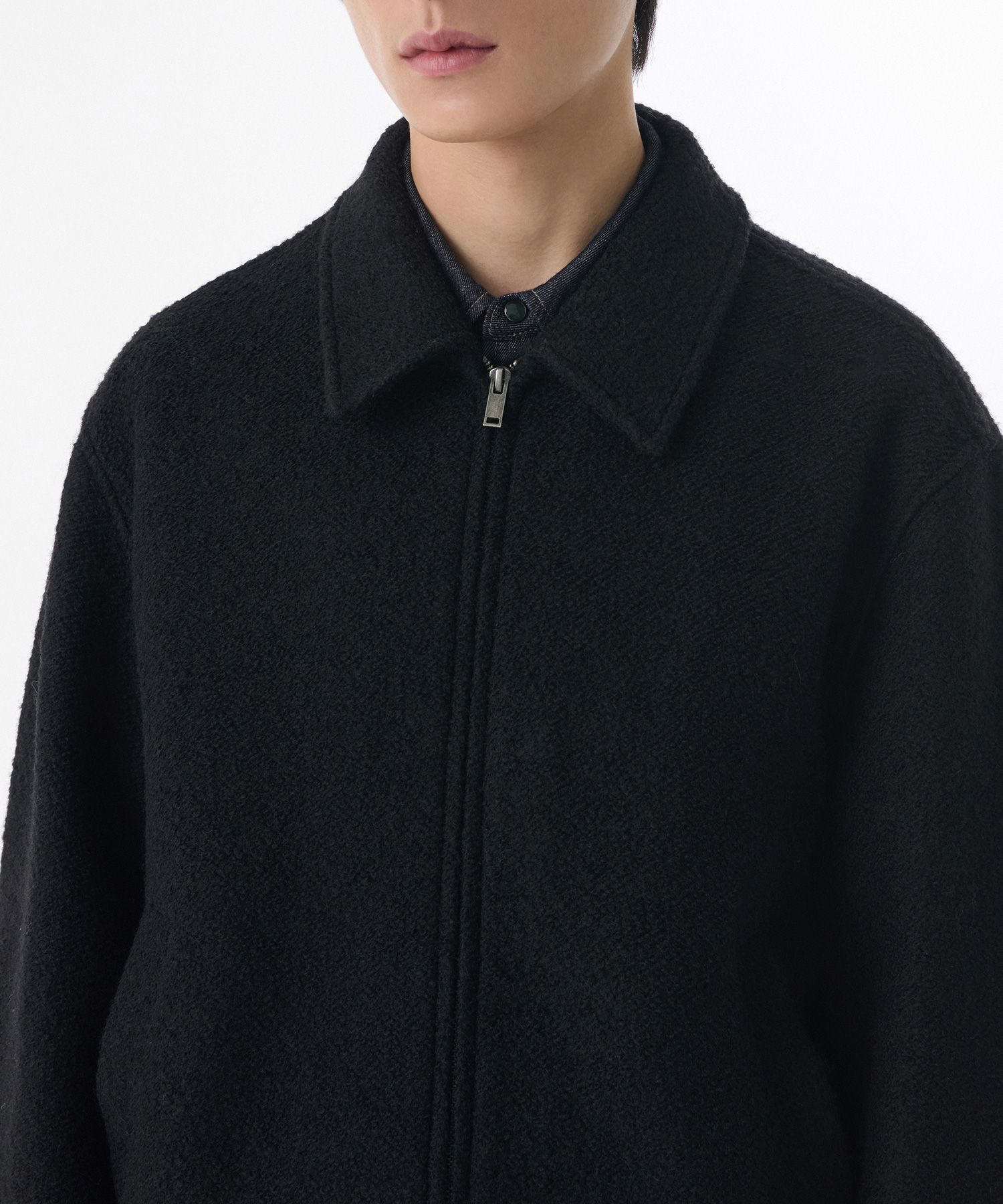 ブルゾン MUSINSA STANDARD Wool blend minimal blouson jacket navy MMCU MUSINSA | MUSINSA STANDARD Wool Blend Boucle Blue Jacket [Black]