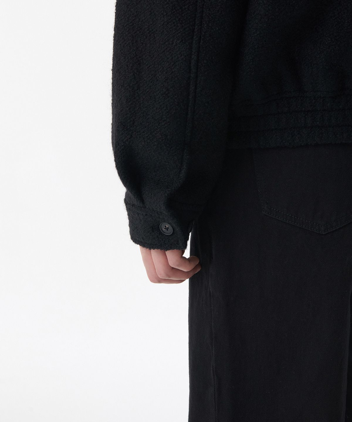 무신사 스탠다드(MUSINSA STANDARD) 울 블렌드 부클 블루종 재킷 [블랙]