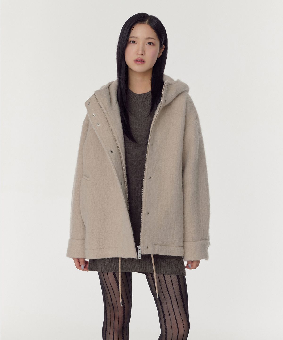 무신사 스탠다드 우먼(MUSINSA STANDARD WOMAN) 우먼즈 알파카 블렌드 후디드 쇼트 코트 [라이트 베이지]