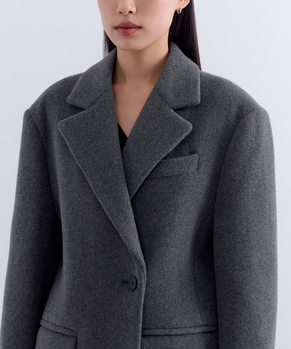 무신사 스탠다드 우먼(MUSINSA STANDARD WOMAN) 우먼즈 울 블렌드 볼륨 멜톤 오버 숄더 블레이저 코트 [미디엄 그레이]