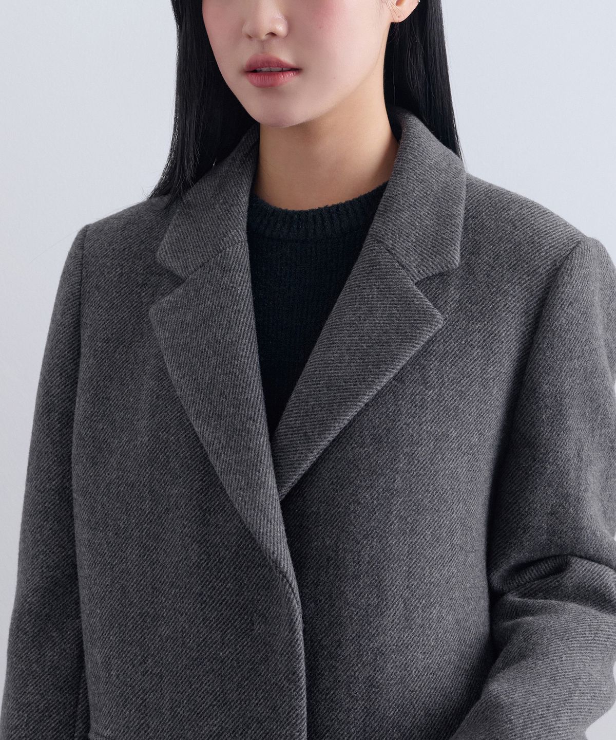무신사 스탠다드 우먼(MUSINSA STANDARD WOMAN) 우먼즈 울 블렌드 다이애그널 체스터 롱 코트 [그레이]