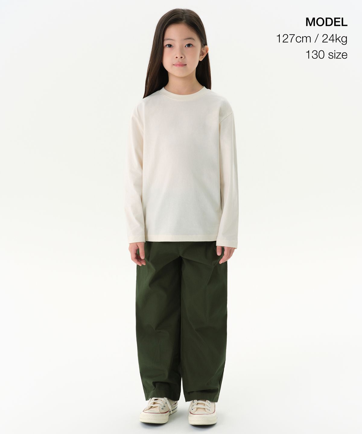 무신사 스탠다드 키즈(MUSINSA STANDARD KIDS) 원 턱 와이드 밴딩 치노 팬츠 [카키]