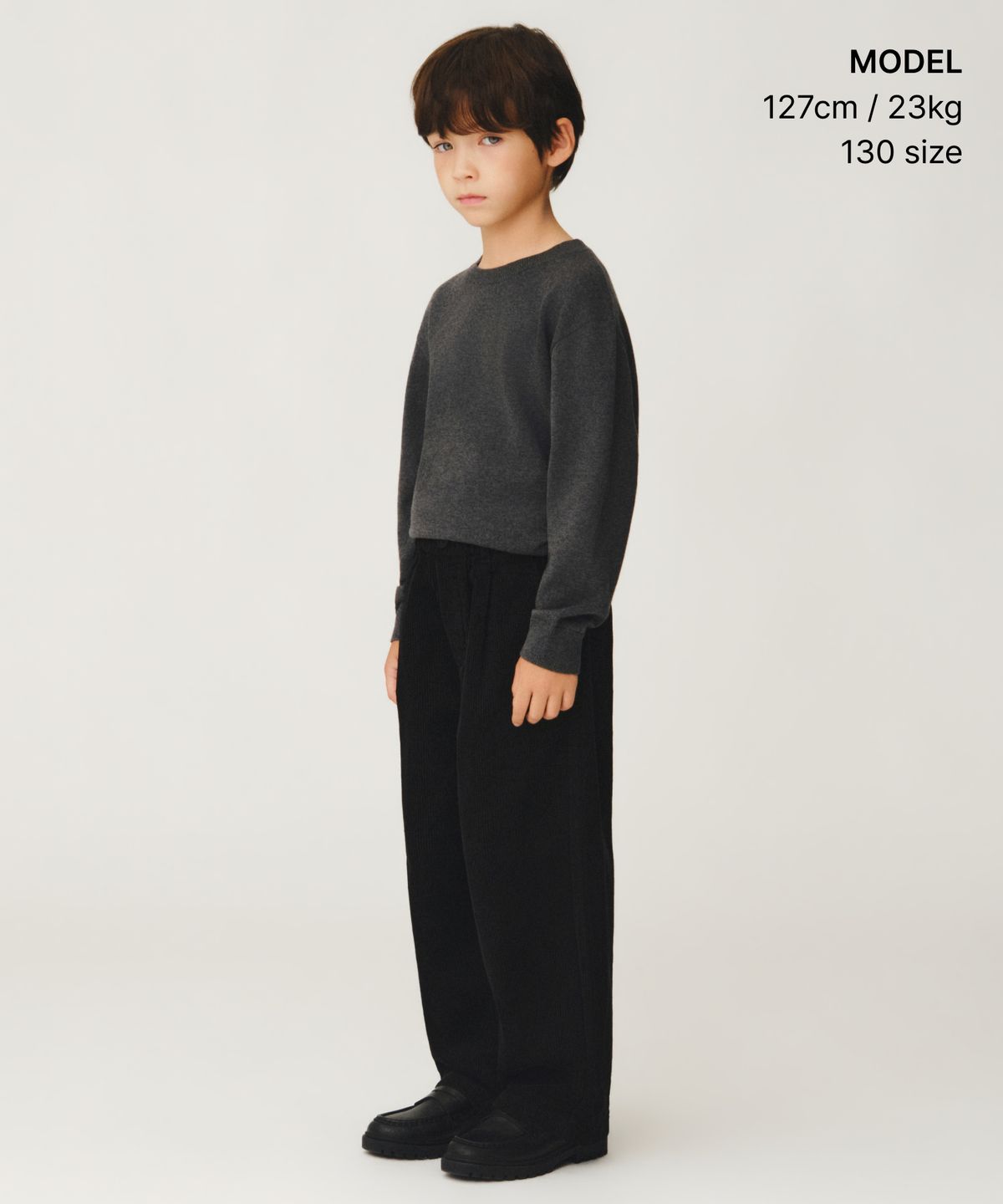 무신사 스탠다드 키즈(MUSINSA STANDARD KIDS) 원 턱 와이드 밴딩 코듀로이 팬츠 [블랙]