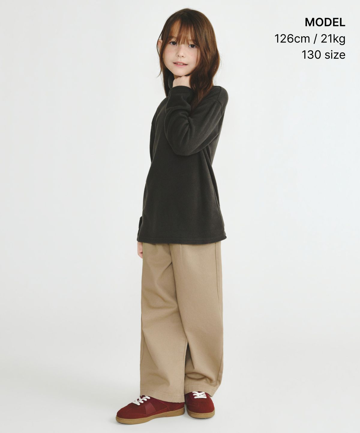 무신사 스탠다드 키즈(MUSINSA STANDARD KIDS) 속기모 원 턱 와이드 치노 팬츠 [베이지]
