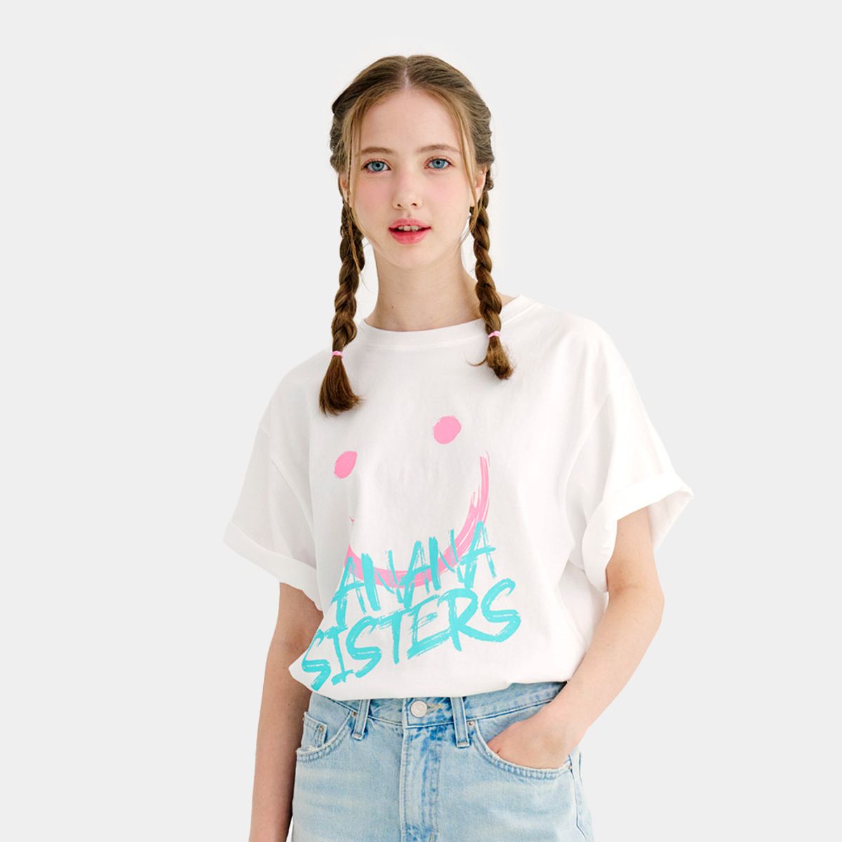 바나나시스터즈(BANANA SISTERS) 빅 스마일 화이트 티셔츠