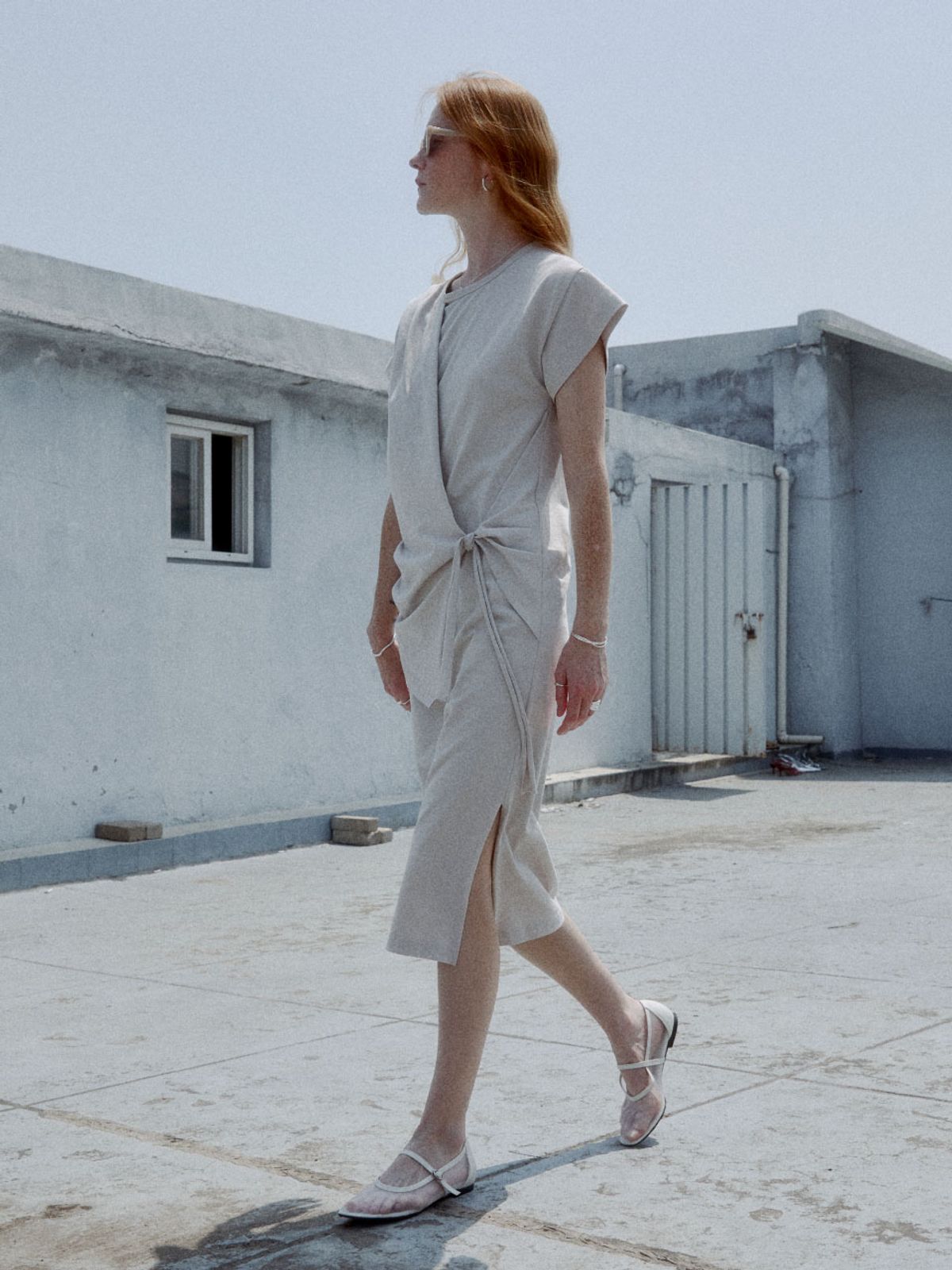 뮤제(MUSEE) MARTINELLI Draped Layered Jersey Dress_Beige