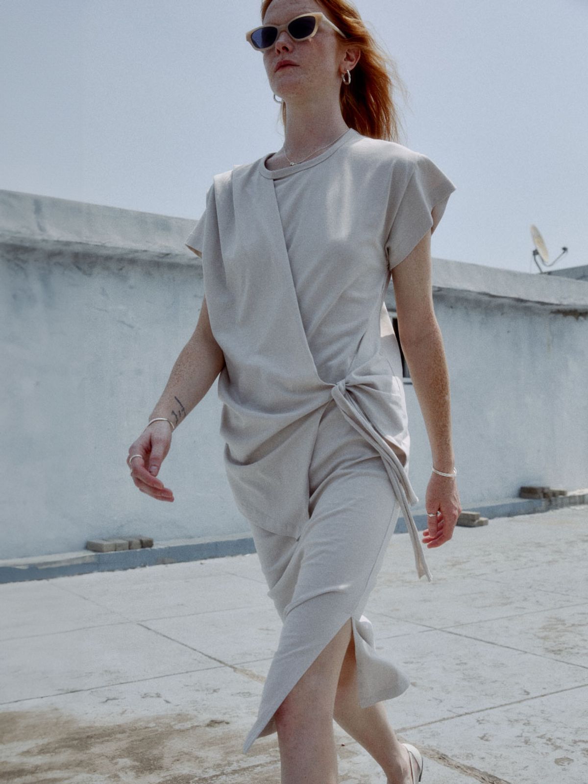 뮤제(MUSEE) MARTINELLI Draped Layered Jersey Dress_Beige