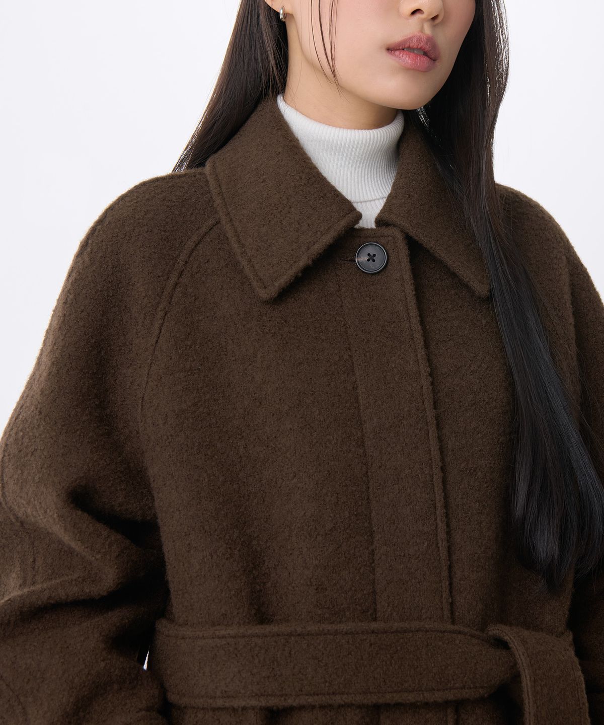무신사 스탠다드 우먼(MUSINSA STANDARD WOMAN) 우먼즈 울 블렌드 부클 발마칸 로브 코트 [브라운]