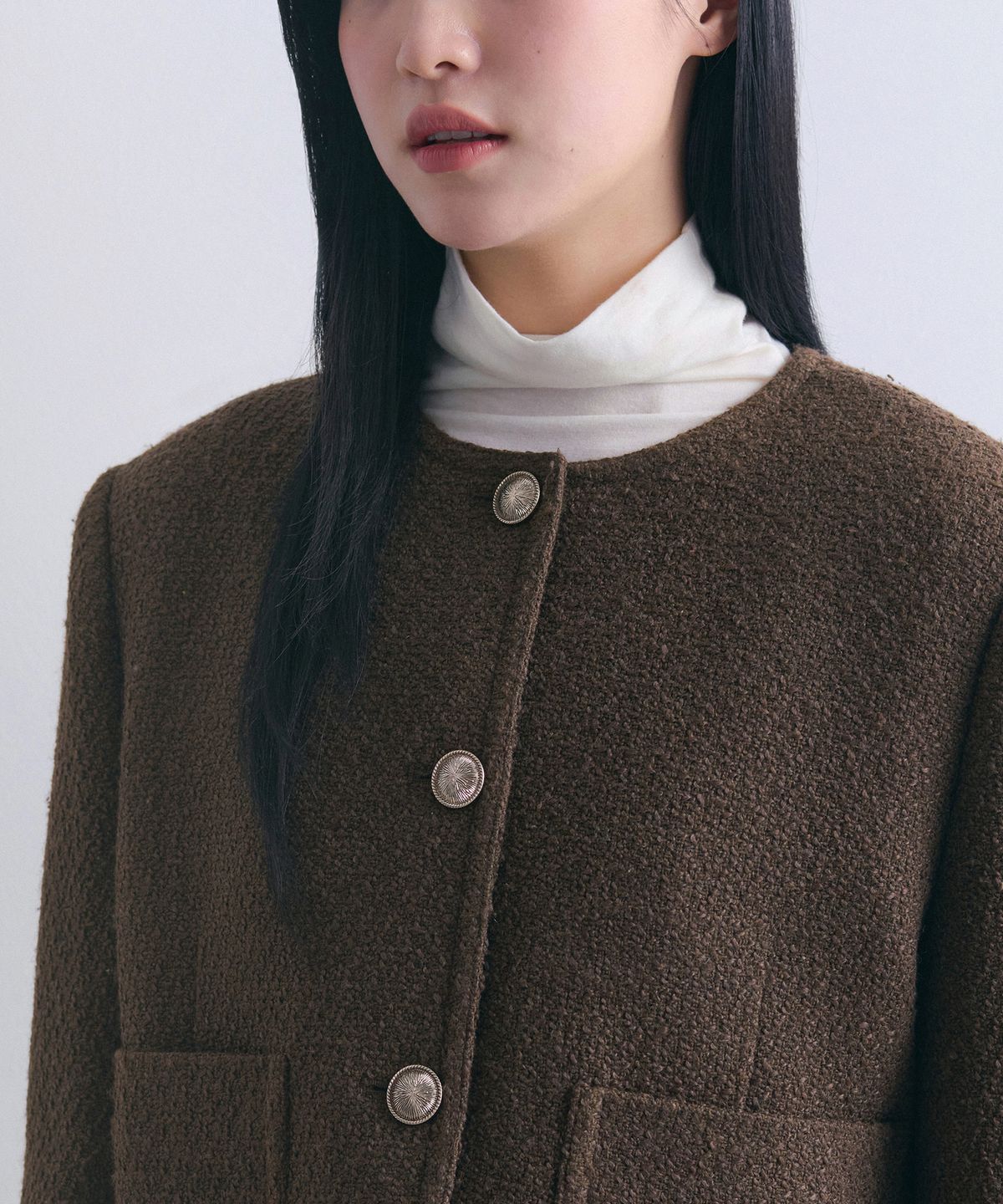 무신사 스탠다드 우먼(MUSINSA STANDARD WOMAN) 우먼즈 라운드 넥 트위드 재킷 [브라운]