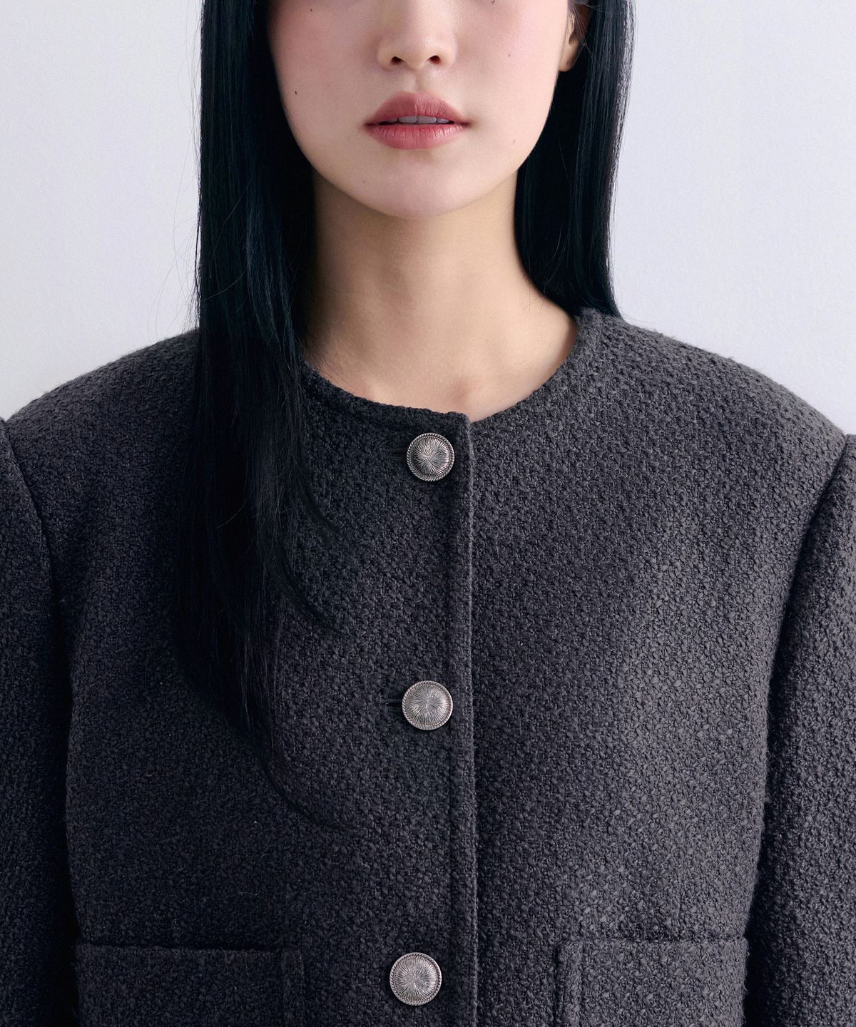 무신사 스탠다드 우먼(MUSINSA STANDARD WOMAN) 우먼즈 라운드 넥 트위드 재킷 [건메탈]