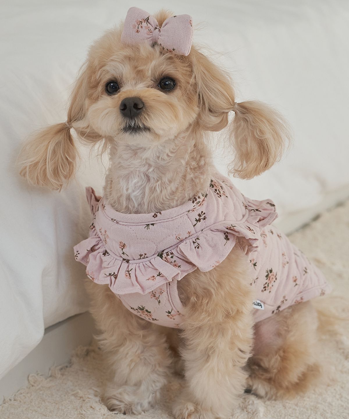 베일리(BAILEY) 강아지 코튼 플라워 누빔 조끼 핑크
