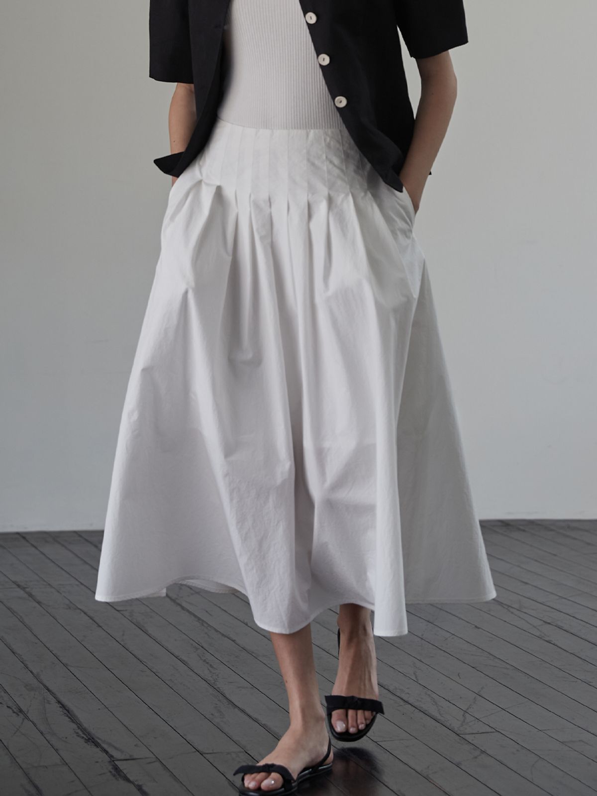 비뮤즈맨션(BEMUSE MANSION) Tuck pleats long skirt - Light blue