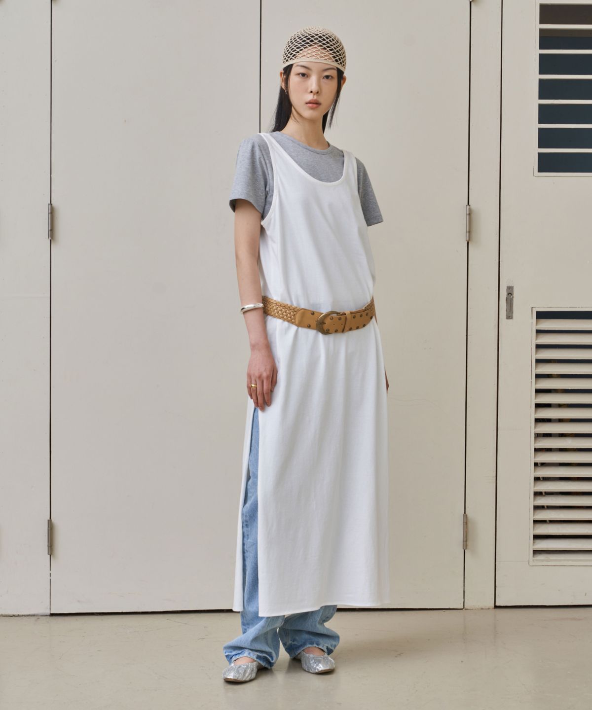 웨어리즈(WEARIS) 코튼 레이어드 원피스_화이트