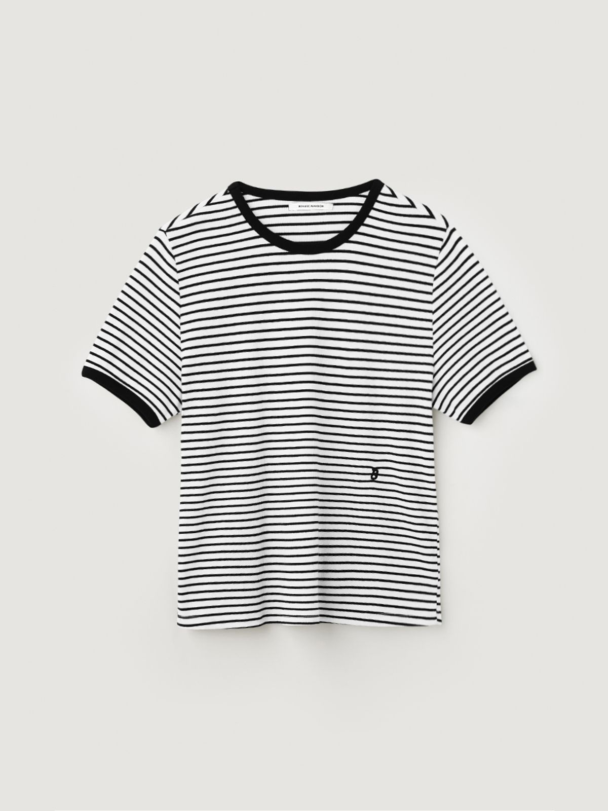 비뮤즈맨션(BEMUSE MANSION) Ribbed binding B point T-shirt - Black stripe