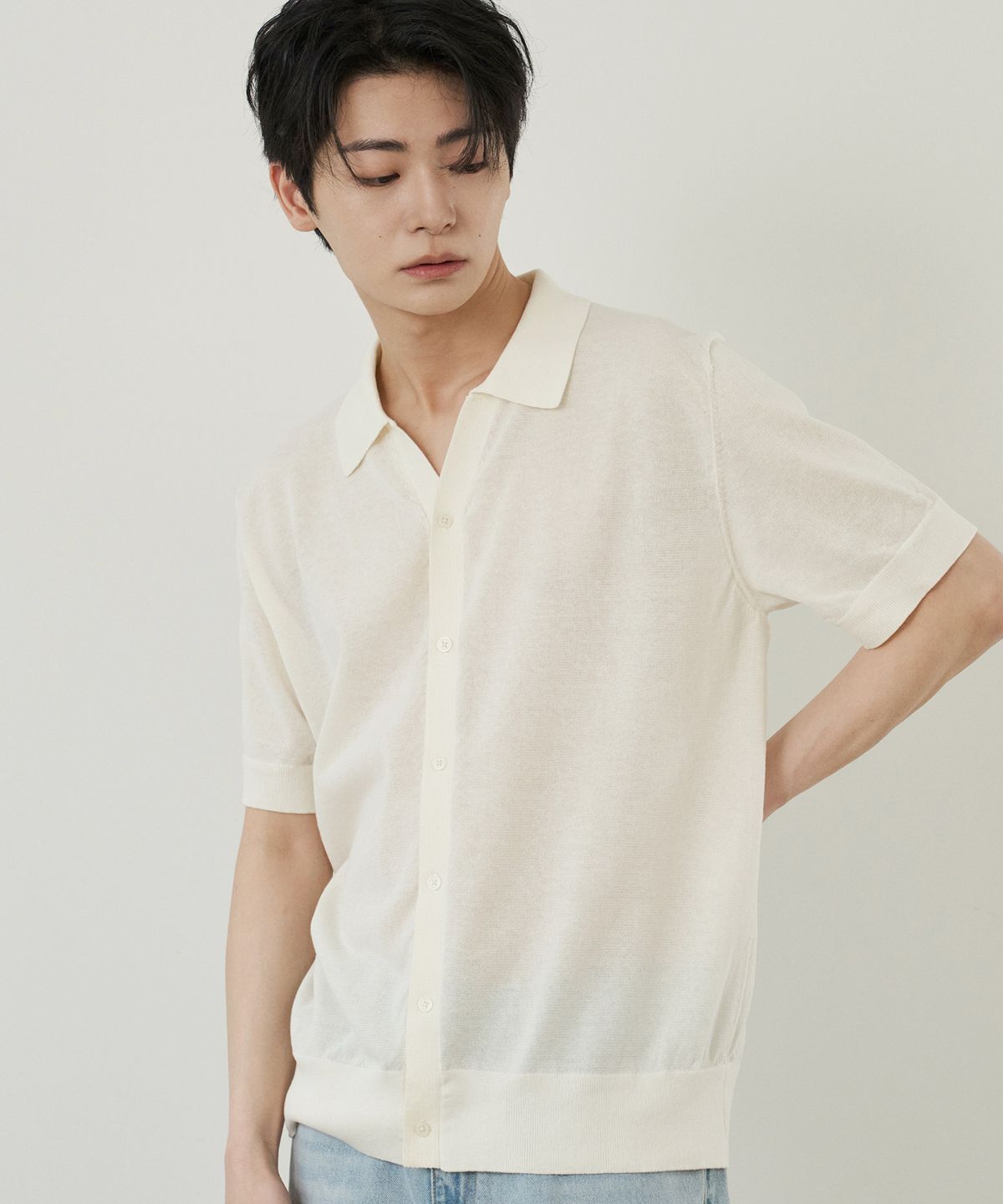 210에디트(210EDIT) 남성 얼음 반팔 카라 가디건_ZE2SW962