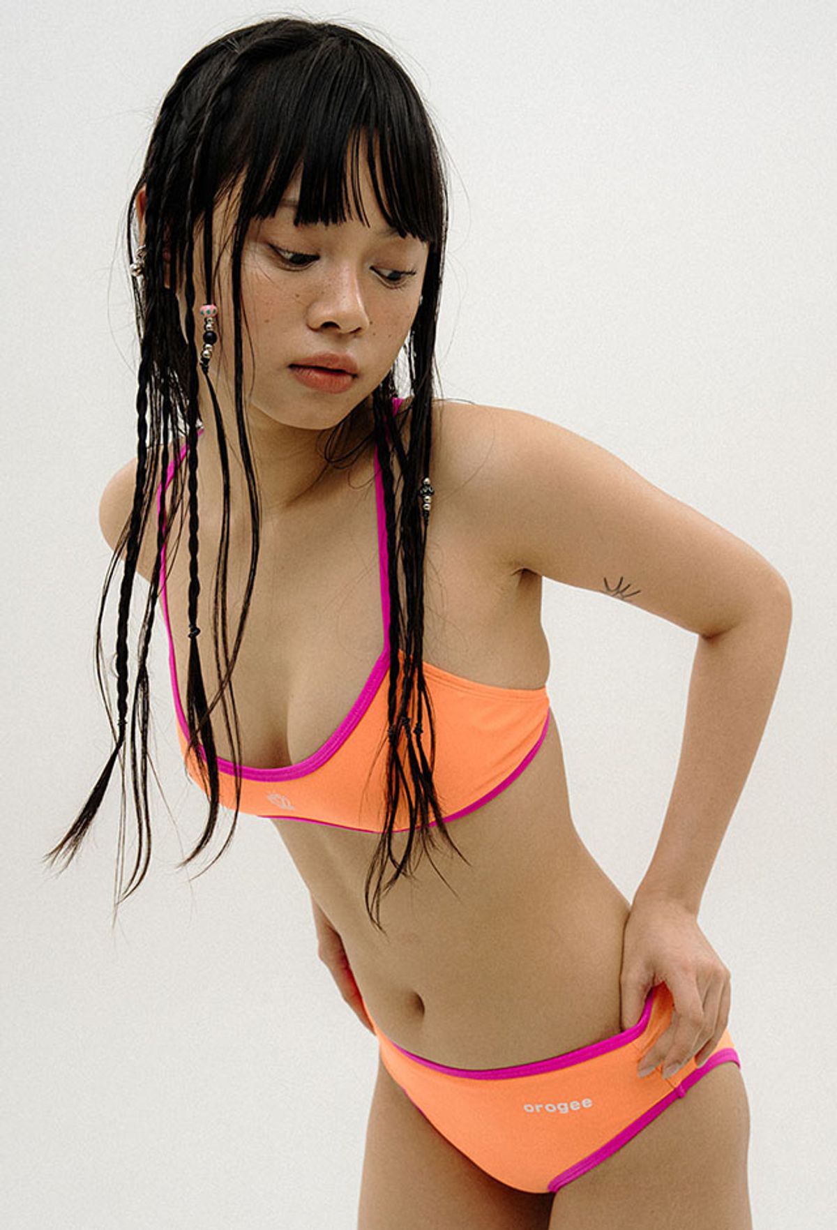 오로지(OROGEE) COLOR BLOCK STRAP BIKINI SET_ORANGE