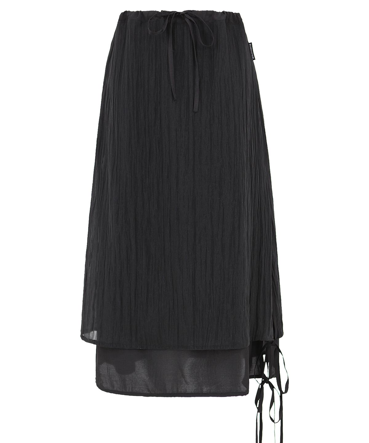 플라즈마스페어(PLASMA SPHERE) SHINE DOUBLE SKIRT IN BLACK (셔링 롱 스커트)