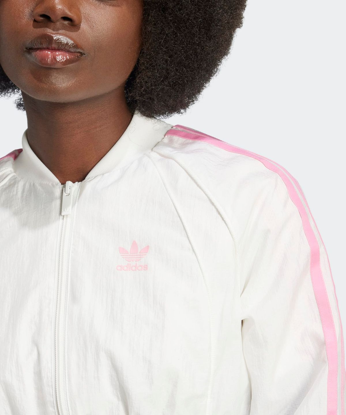 아디다스(ADIDAS) 크롭 트랙탑 - 화이트:핑크 / IW5485
