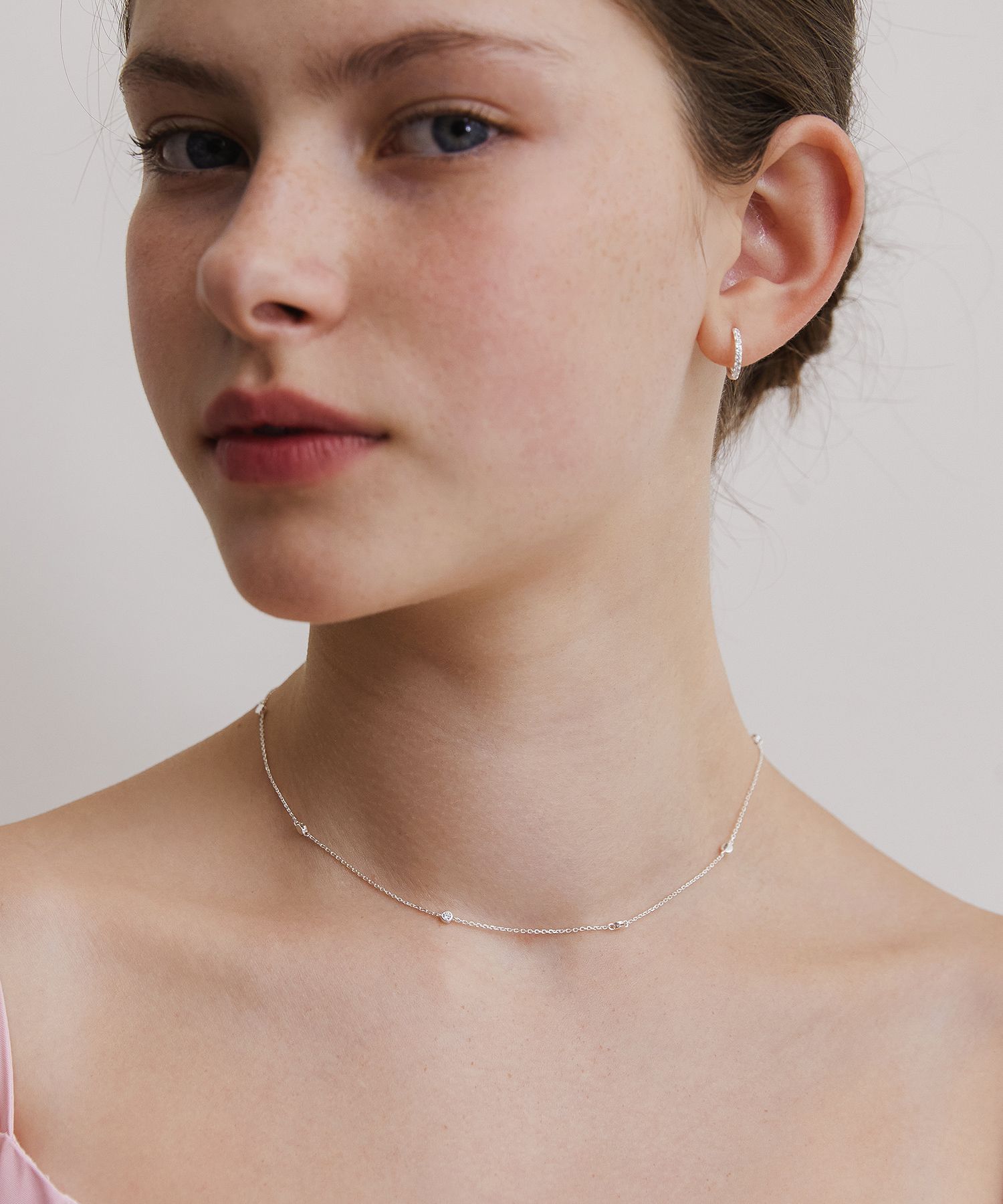 ☆TATIANA☆ Silver 925 Water Drop Bezel Chain Necklace NZ241 MUSINSA | TATIANA (Silver 925) Bezel Dot Chain Necklace NZ2418