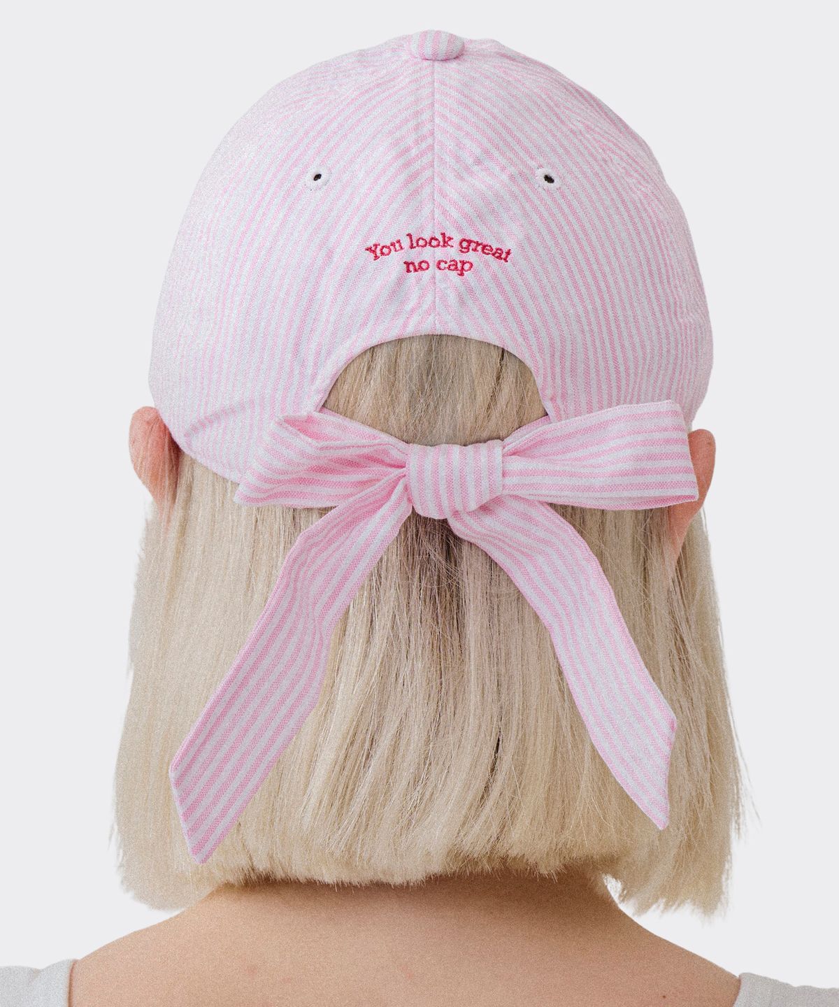 에이오엑스(AOX) aox stripe ribbon ball cap pink
