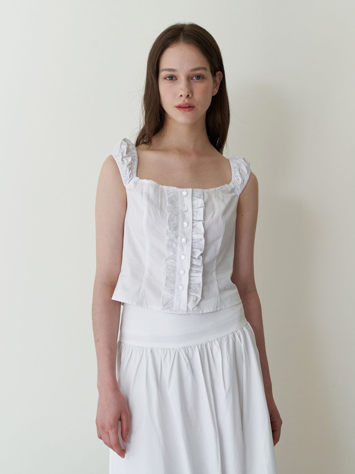 카인더베이비(KINDABABY) frill sleeveless blouse top - white