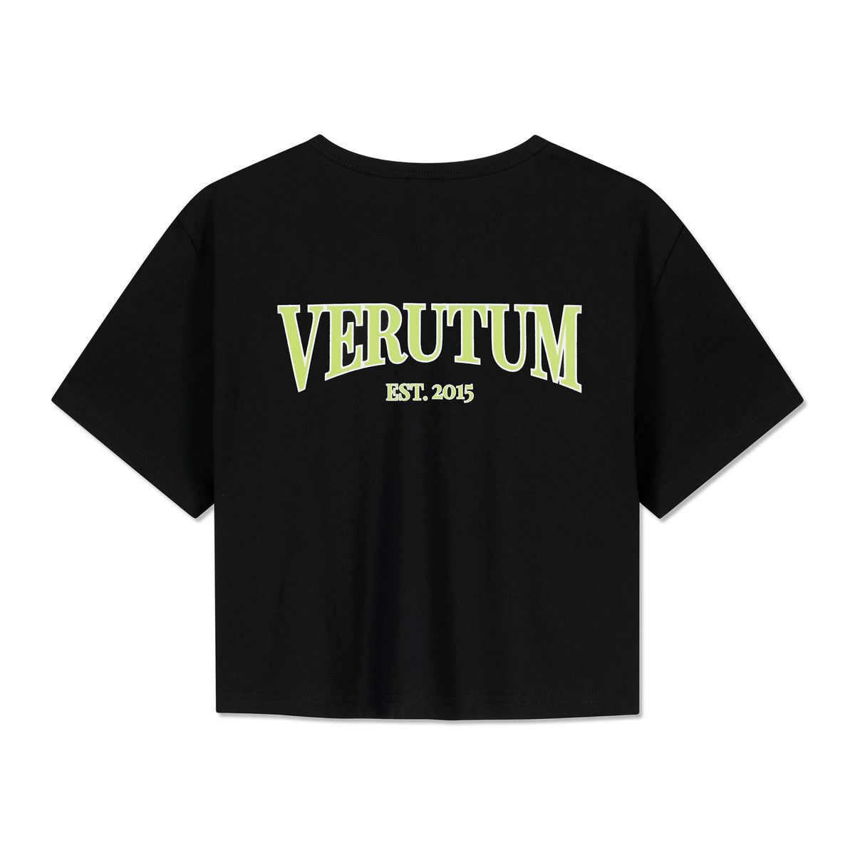 베루툼(VERUTUM) 세리프 아치 로고 크롭 티셔츠 블랙