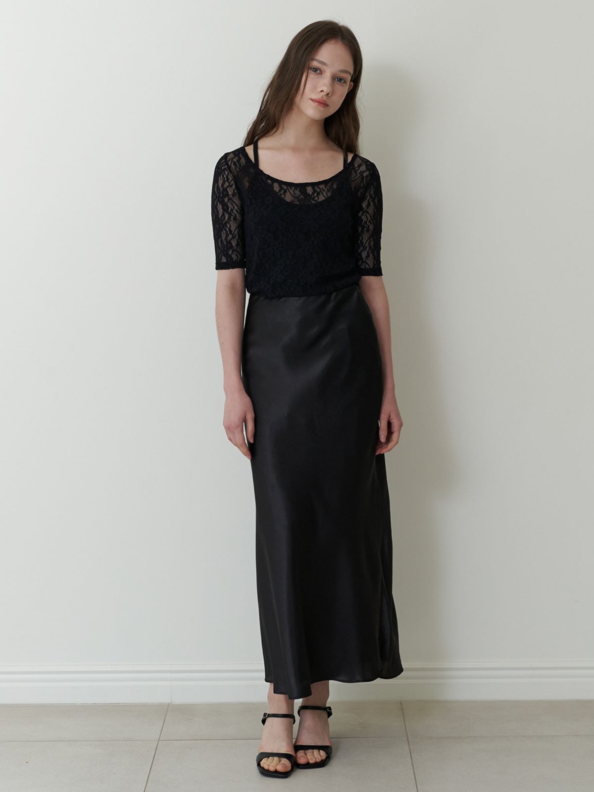 카인더베이비(KINDABABY) satin mermaid skirt - black