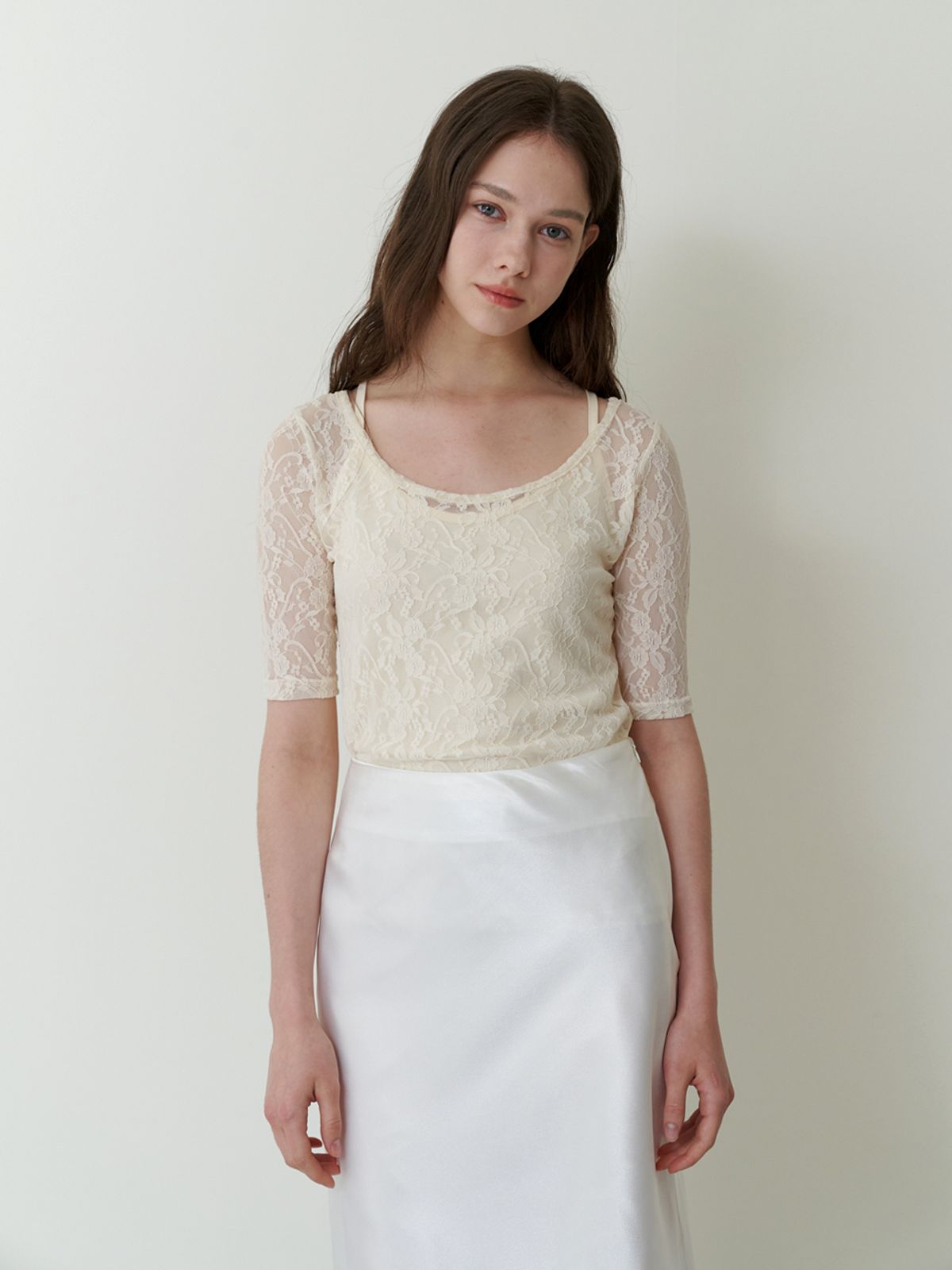 카인더베이비(KINDABABY) layered lace top - cream ivory