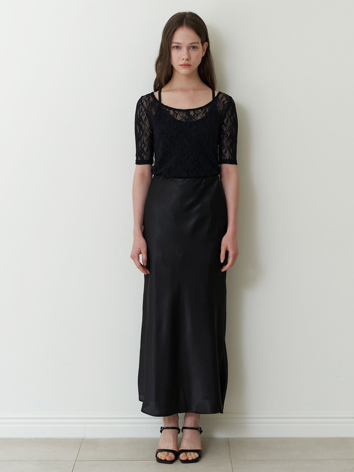 카인더베이비(KINDABABY) layered lace top - black