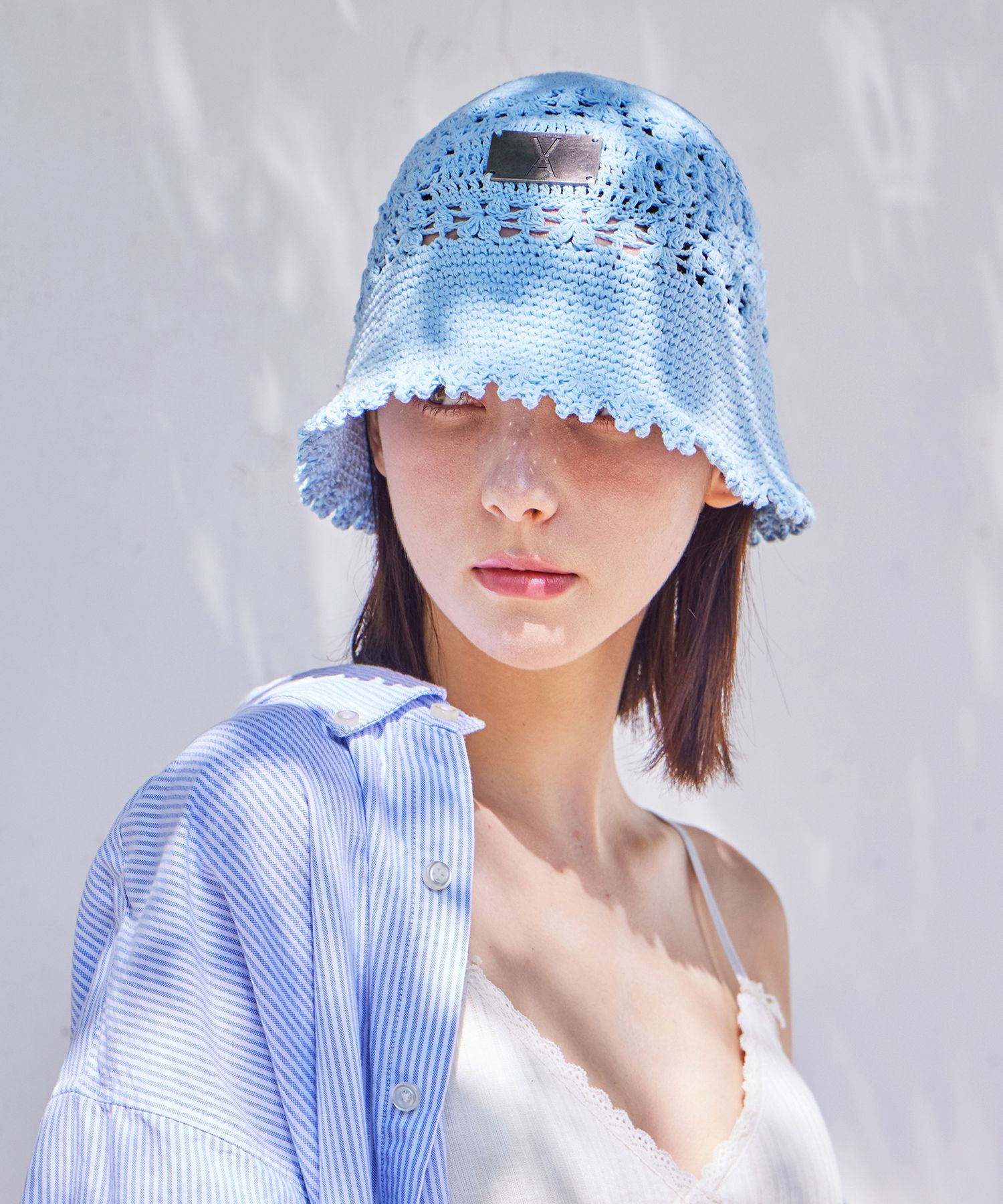 MUSINSA | VARZAR VA Plate Crochet Bucket Hat Sky