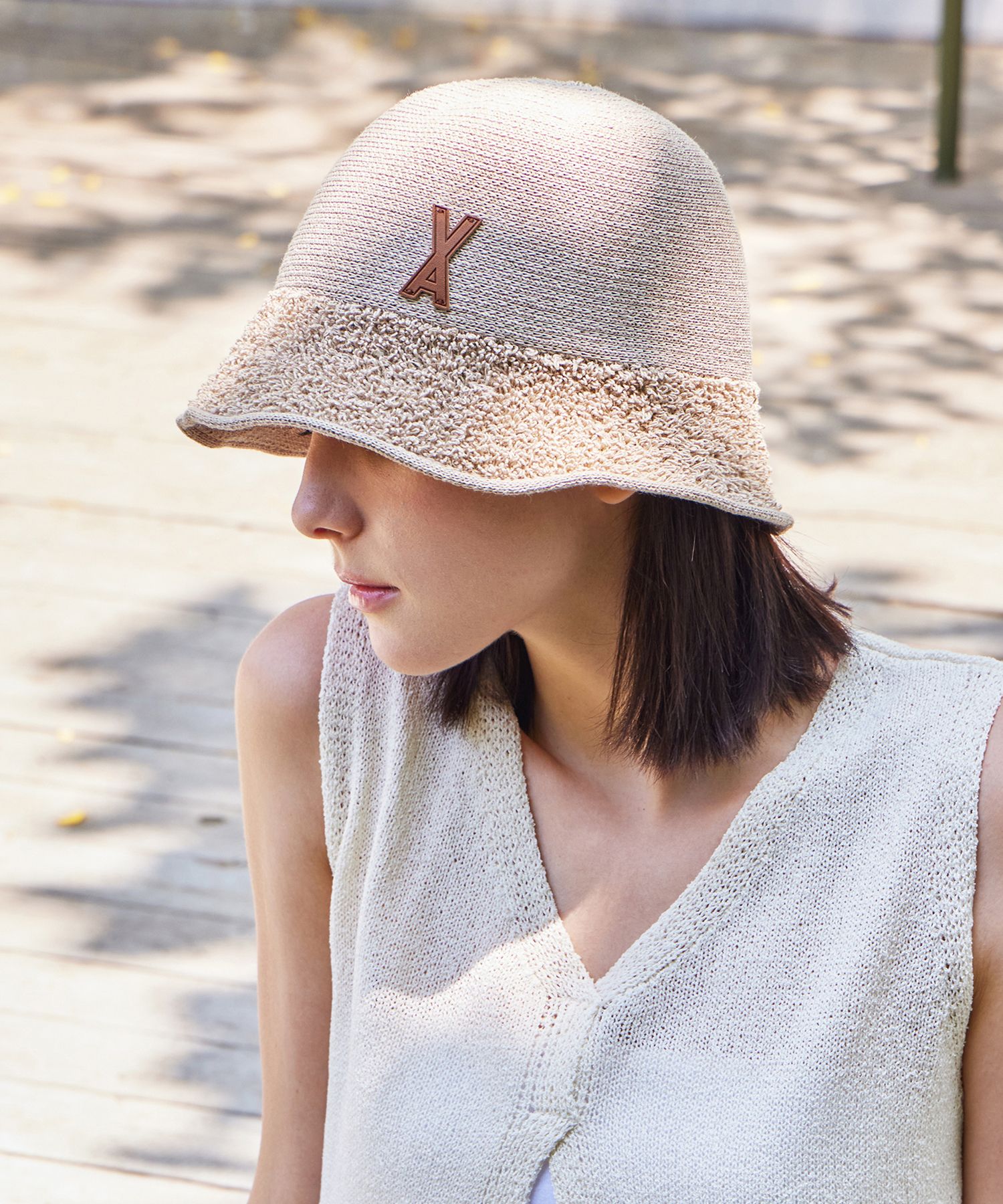 MUSINSA | VARZAR VA patch towel bucket hat beige