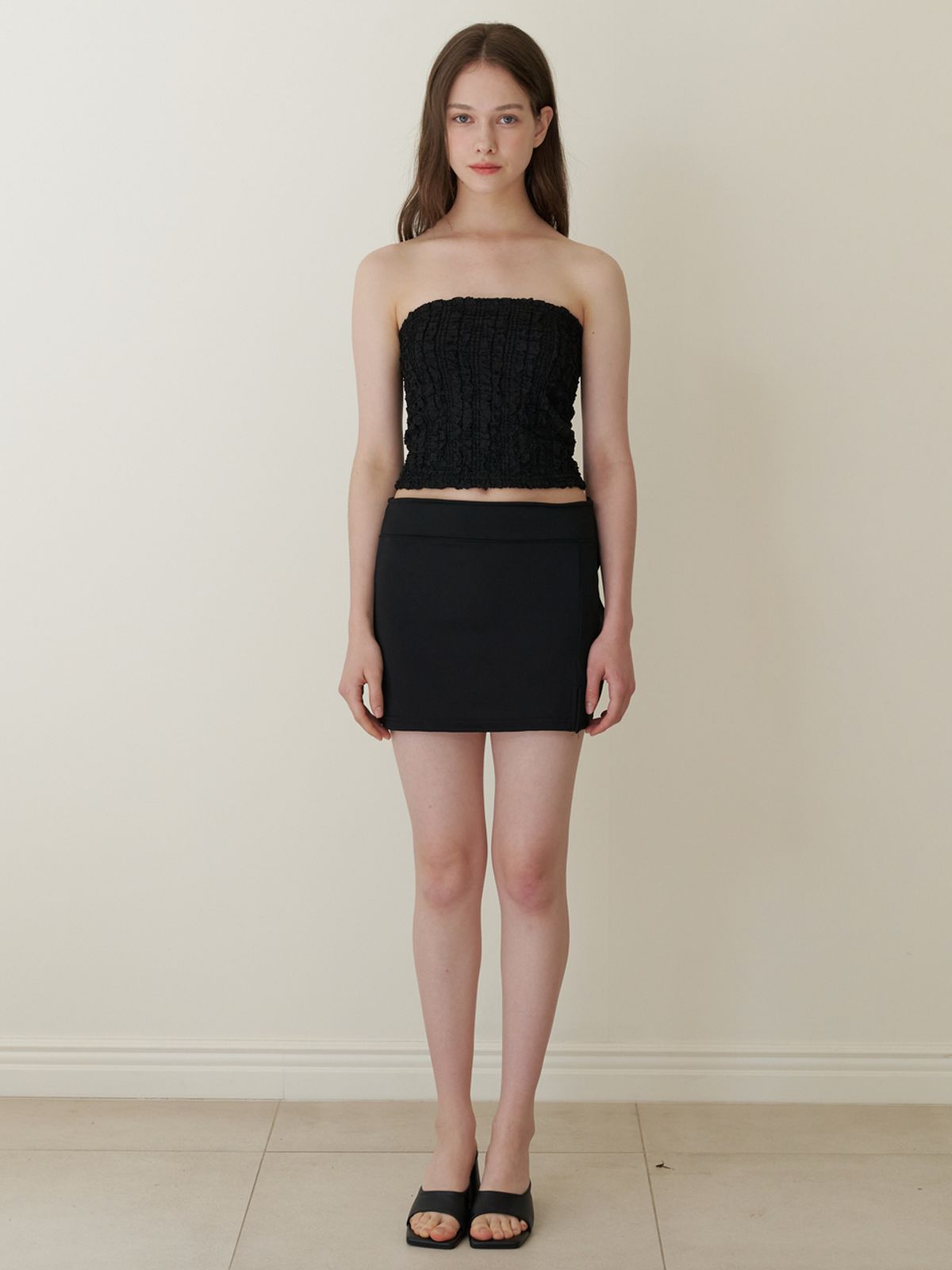 카인더베이비(KINDABABY) lacy petal tube top - black