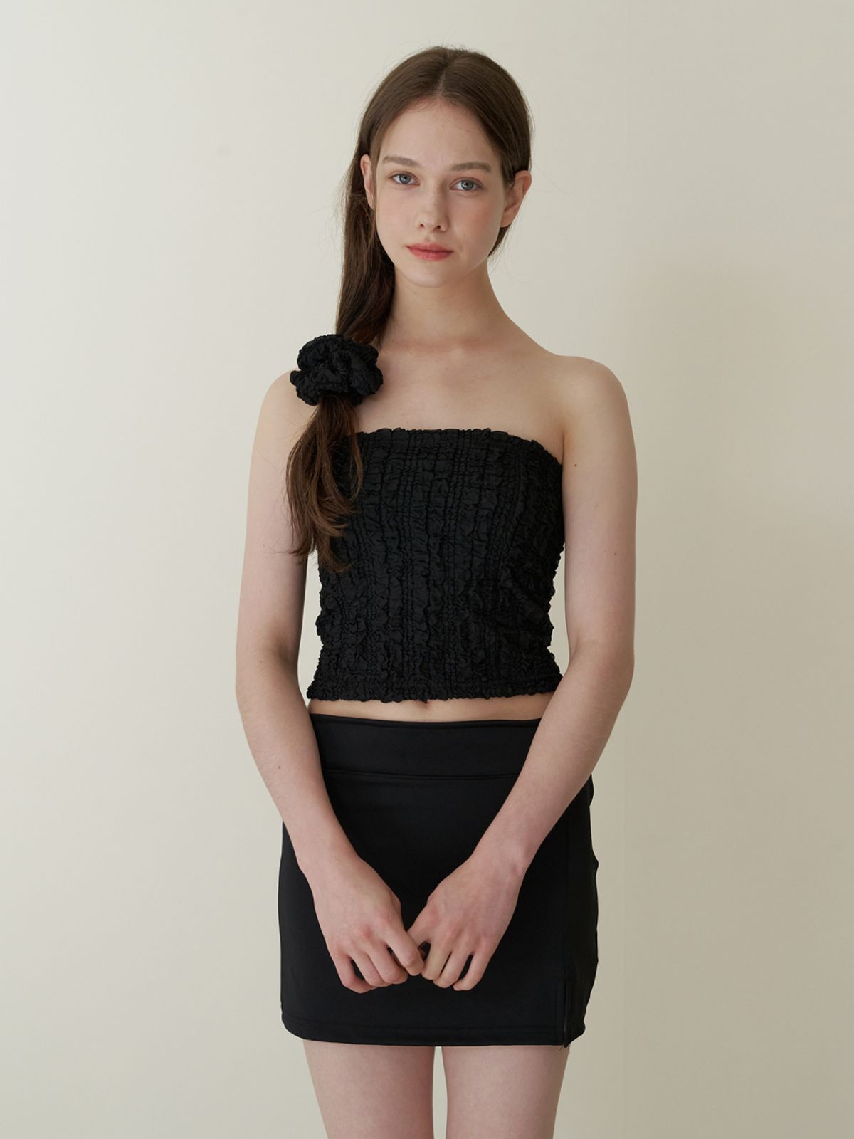 카인더베이비(KINDABABY) lacy petal tube top - black