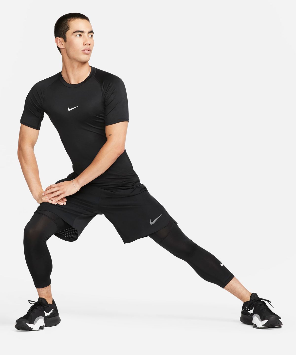 나이키(NIKE) 프로 드라이 핏 타이트 반소매 피트니스 탑 M - 블랙:화이트 / FB7933-010