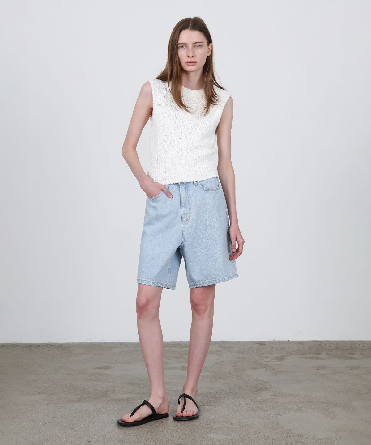 르바(LEVAR) Carpenter Half Denim - Ice Blue