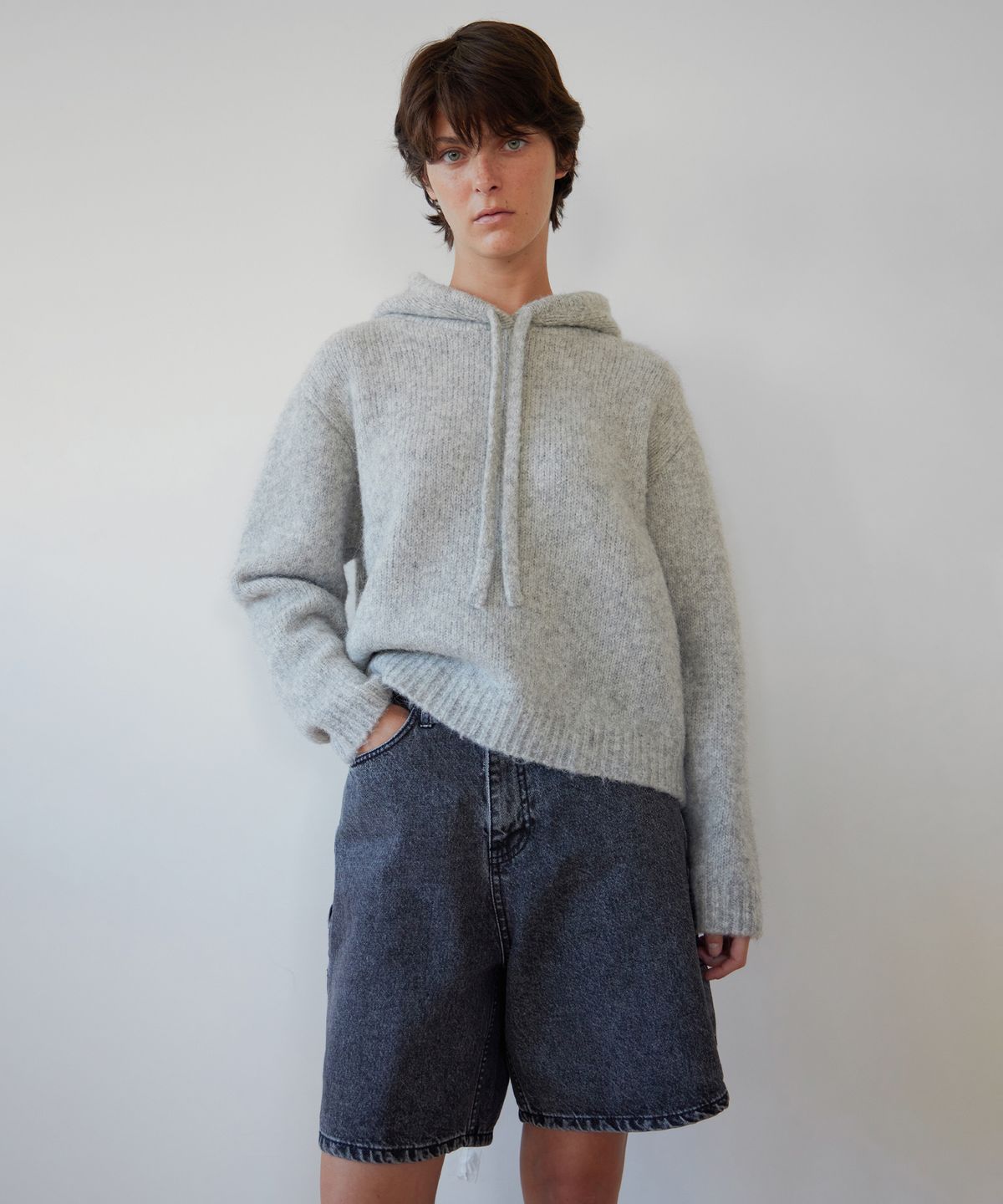 르바(LEVAR) Carpenter Half Denim - Washed Grey