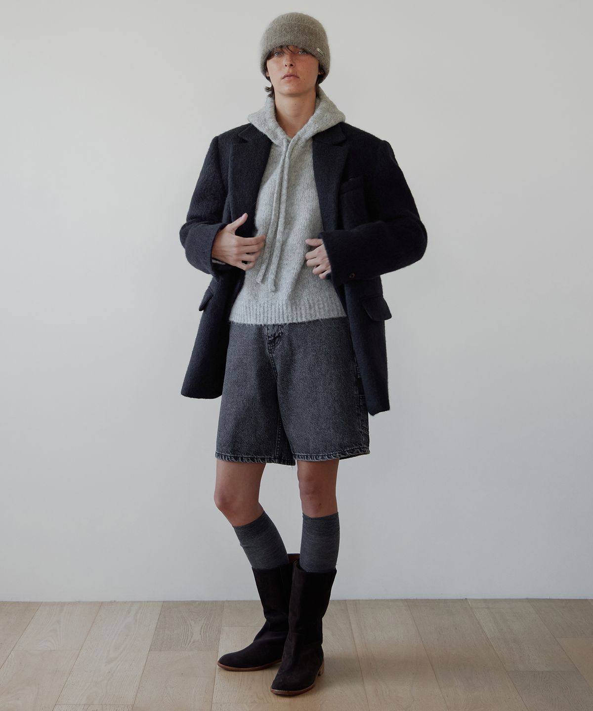 르바(LEVAR) Carpenter Half Denim - Washed Grey