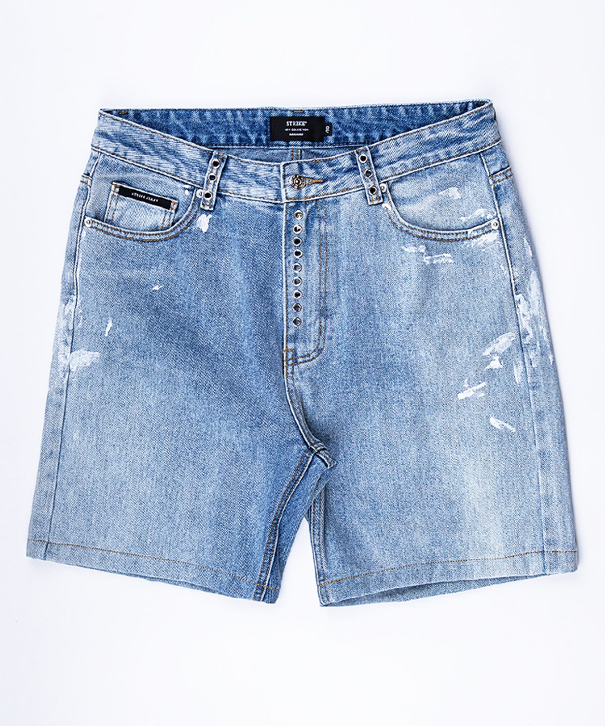 스트라이크(STRIKE) Light Wash Eyelet Painted Denim Shorts (RELAX)