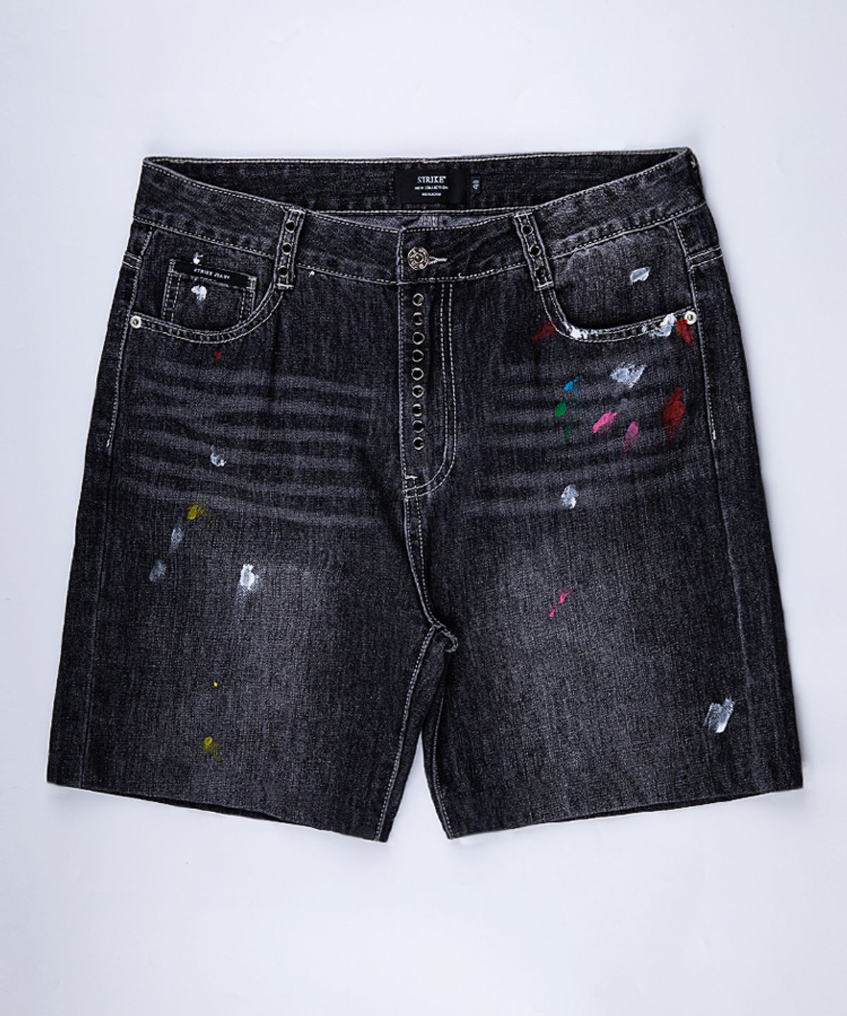 스트라이크(STRIKE) Black Wash Multi Colored Eyelet Denim Shorts (RELAX)